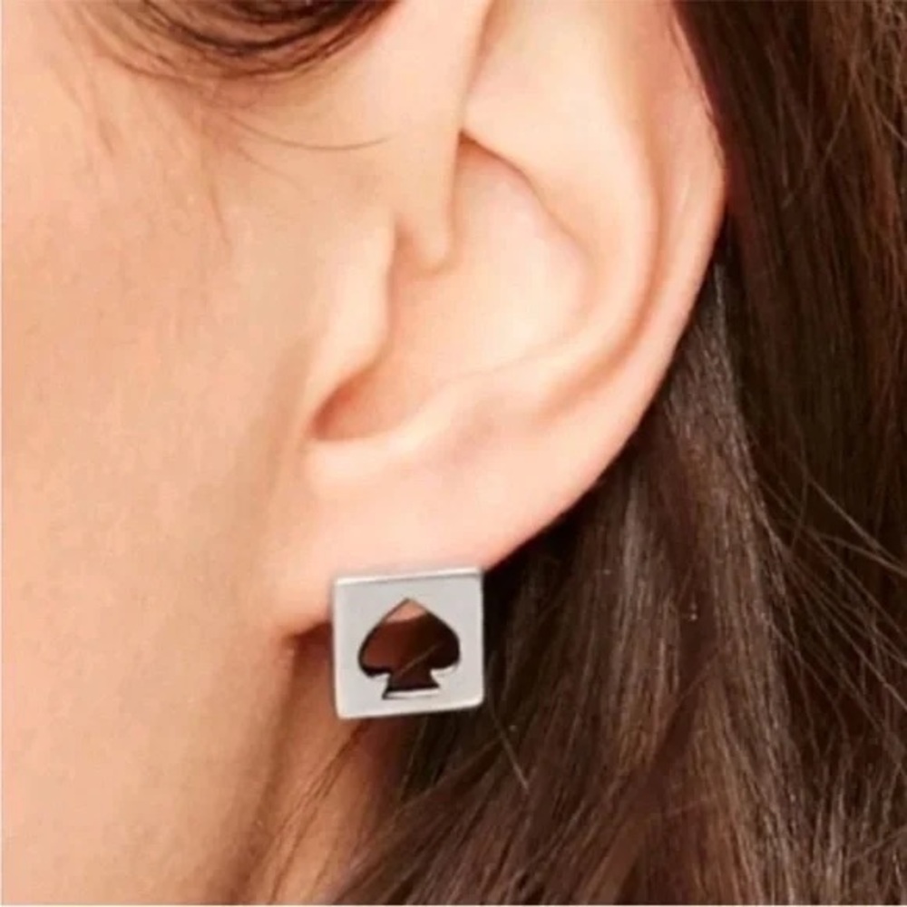Kate Spade Silver Logo Punch Out Earrings